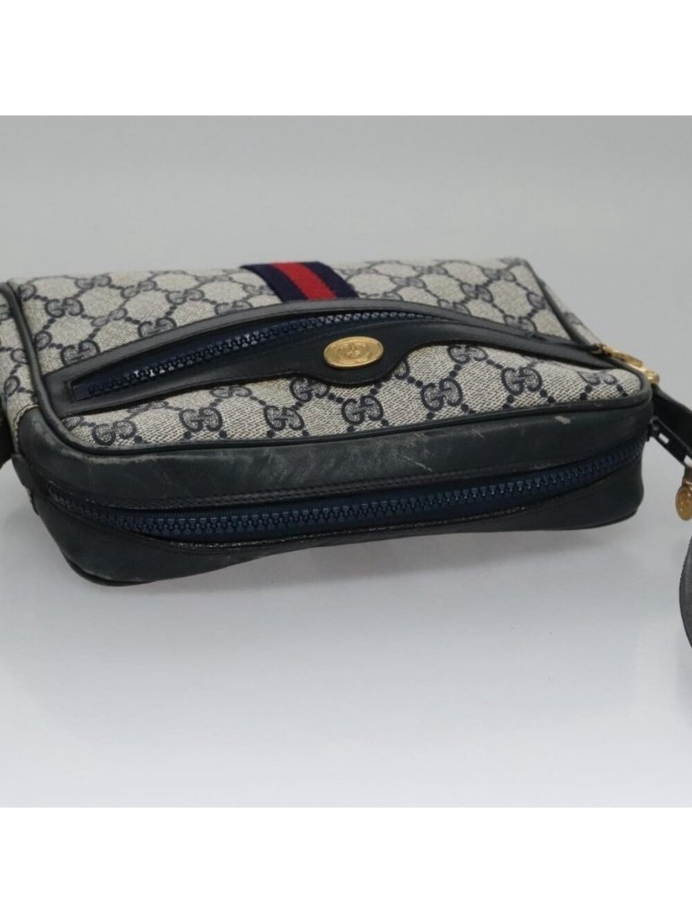 Authentic GUCCI GG Supreme Sherry Line Shoulder Bag PVC Leather Navy Red - Picture 13 of 16